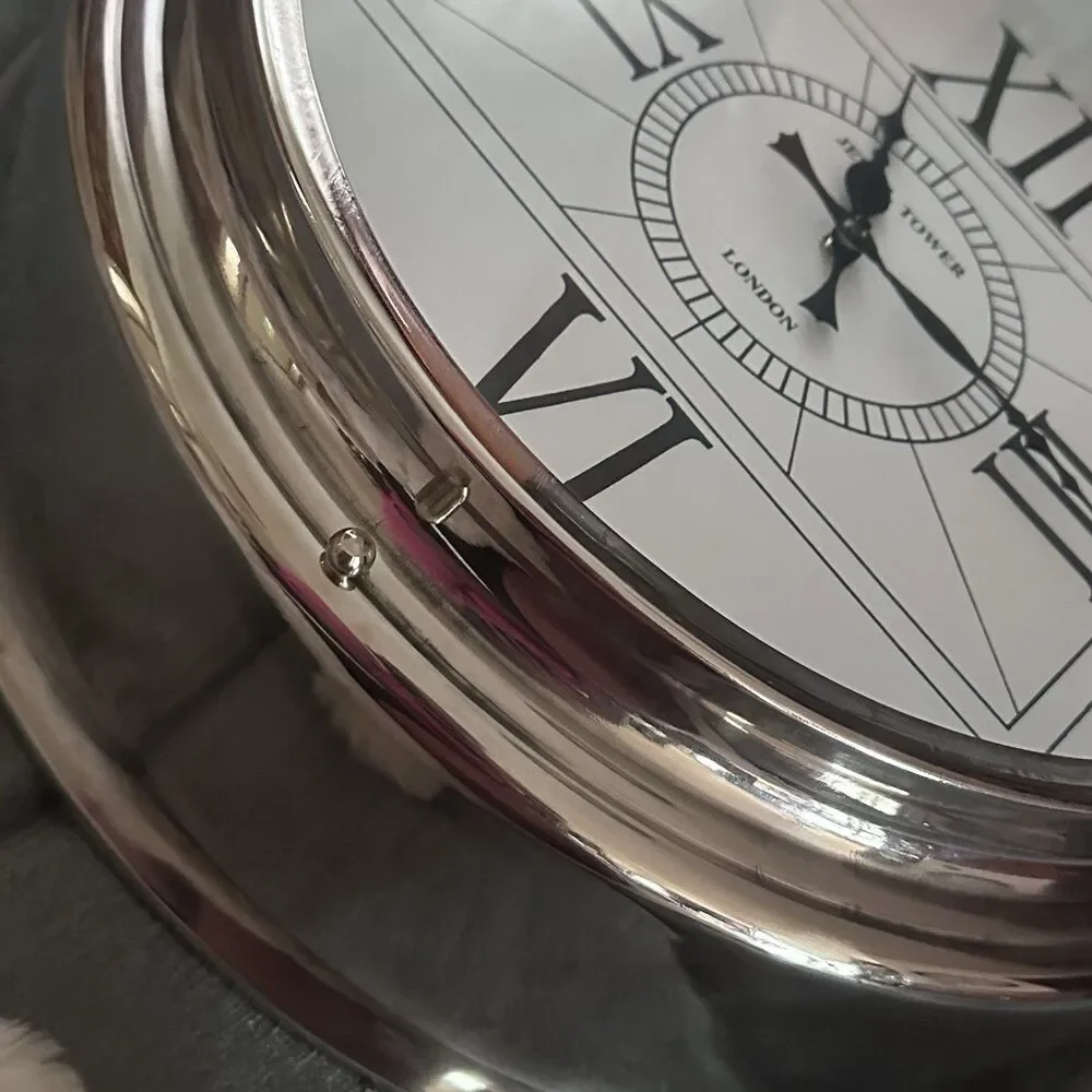 Jewel Tower London Large 15” Wall Clock Roman Numerals Silver Tone Quartz